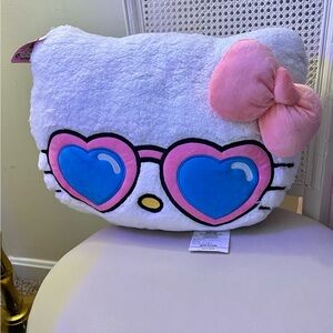 Sanrio Hello Kitty Plush Pillow with Pink Bow and Blue Glasses